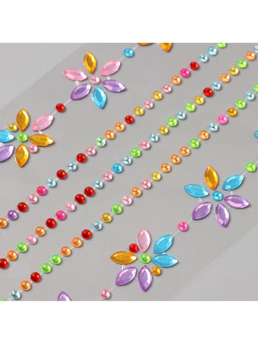 Переводная тату на тело и стразы Цветочная аппликация, набор 2 листа, цветная, 18?8 см