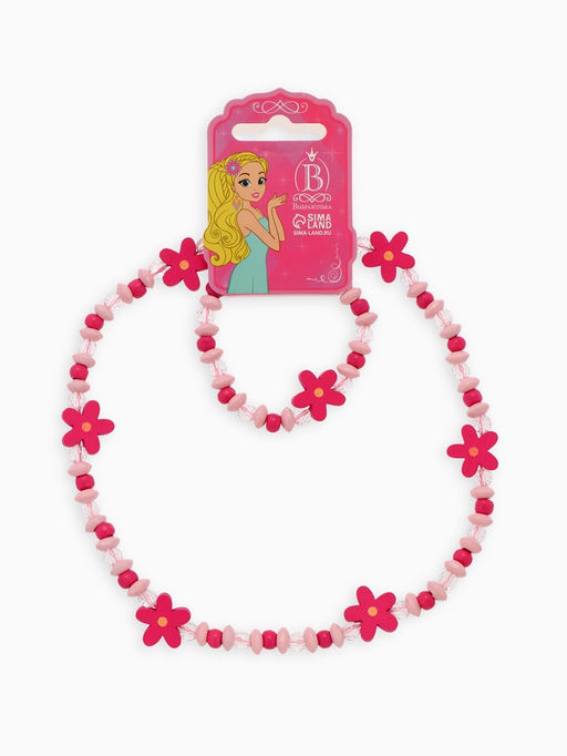 Цена за 2 шт. Набор детских украшений Выбражулька «Цветочки», 2 предмета: бусы, браслет d=6 см розовый