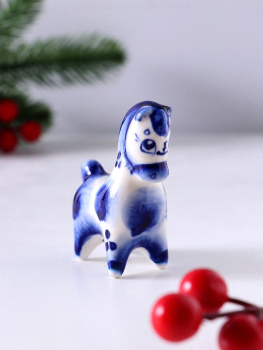 Фигурка фарфор гжель Конь Мираж, 6.5?5.5?2.5 см, бело-синий