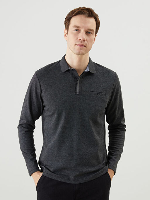 Polo Yaka Uzun Kollu Erkek Sweatshirt
