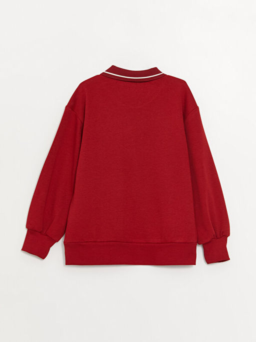 Polo Yaka Bask?l? Uzun Kollu K?z ?ocuk Sweatshirt - Waikiki фото 3