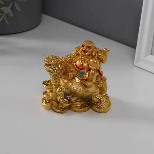 Нэцкэ фигурка «Хотей на драконочерепахе», 7.5×7.5 см, под золото