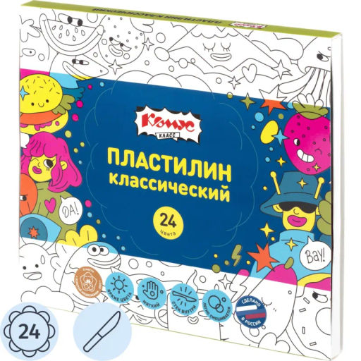Пластилин классический Комус Класс Максики 24 цв/наб, 480г, 4 стека  фото 2
