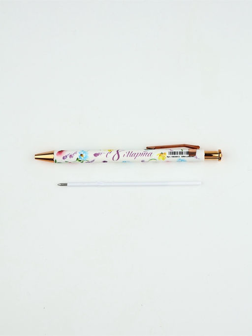 Цена за 10 шт. Ручка шариковая, синяя паста, пластиковый корпус С 8 марта сирень