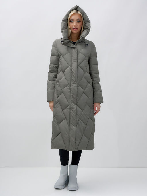 Пальто утепленное стеганное зимнее с капюшоном женское цвета хаки 9612Kh - Mtforce фото 6