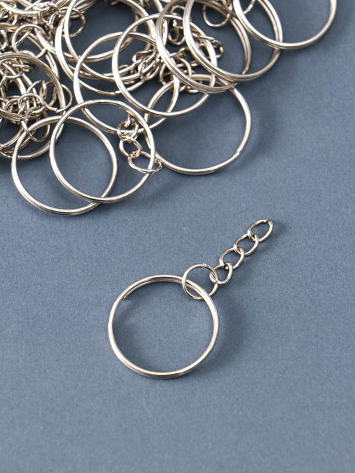 Основа для брелока кольцо металл с цепочкой серебро набор 50 шт 2,4х2,4 см