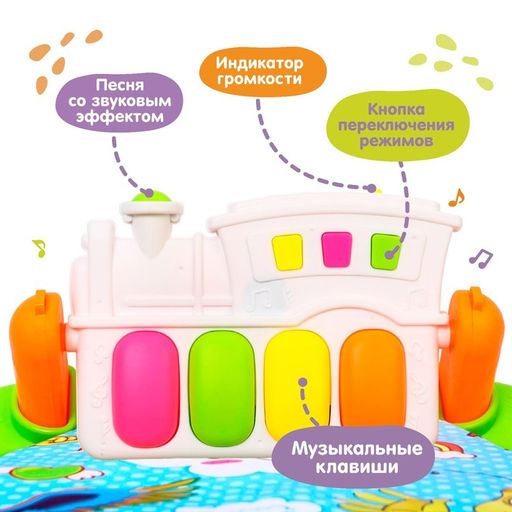 Развивающий музыкальный коврик «Полетаем», пианино, 5 игрушек, размер 85х85 см