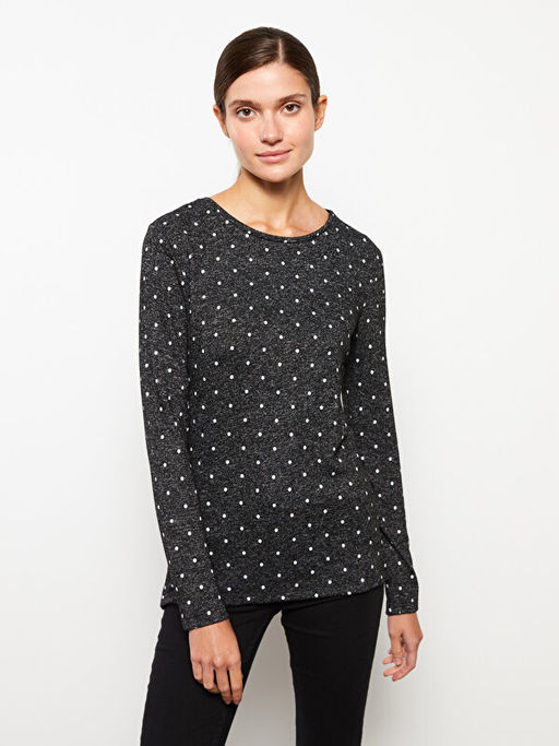 Bisiklet Yaka Puantiyeli Uzun Kollu Kad?n Body