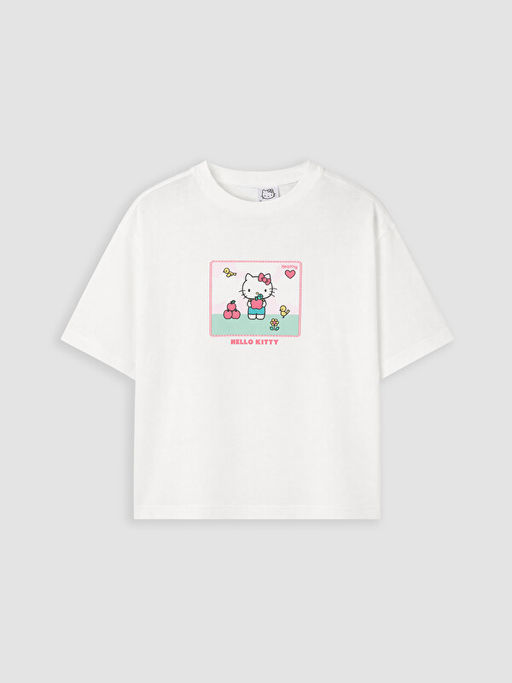 Bisiklet Yaka Hello Kitty Bask?l? K?z ?ocuk Ti??rt