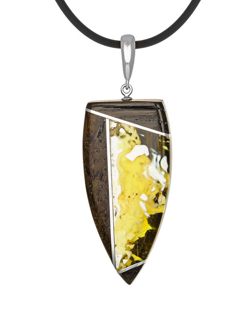 Стильная подвеска из натурального живописного янтаря и дерева Индонезия