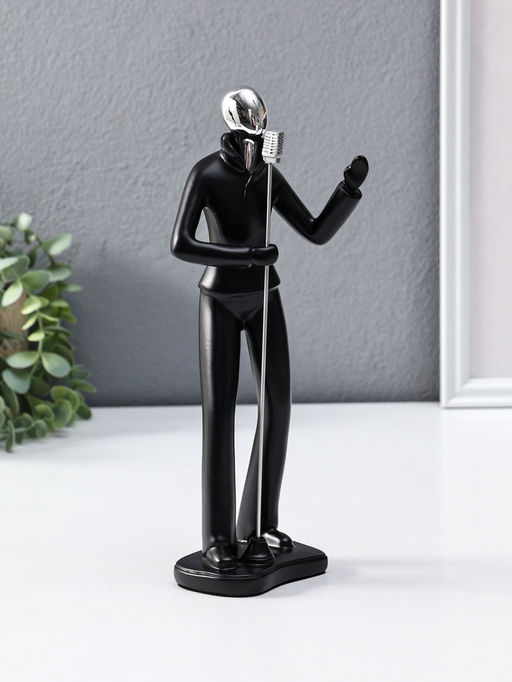 Сувенир полистоун "Вокалист" чёрный с серебром 6,5х10х26,5 см
