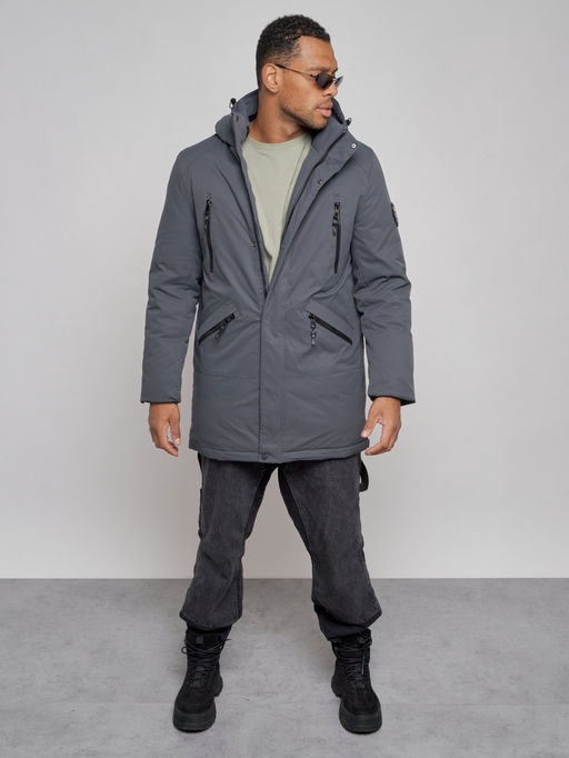 Парка мужская зимняя удлиненная молодежная темно-серого цвета 8305TC - Wonderrman фото 10