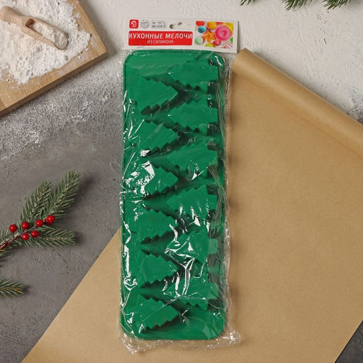 Форма для выпечки новогодняя Доляна Ёлочка, силикон, 32.5?11.5 см, 12 ячеек, зелёная  фото 5