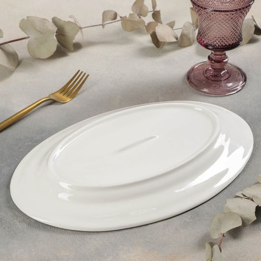 Блюдо Доляна White Label, 30.5×20×3 см, фарфор, овальное, белое