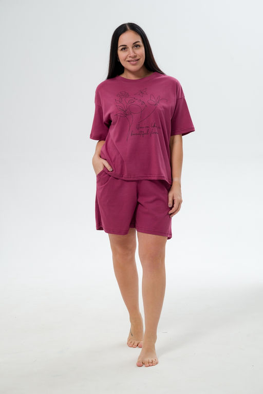 Пижама женская из кулирки Дива брусника макси - Амадэль фото 6