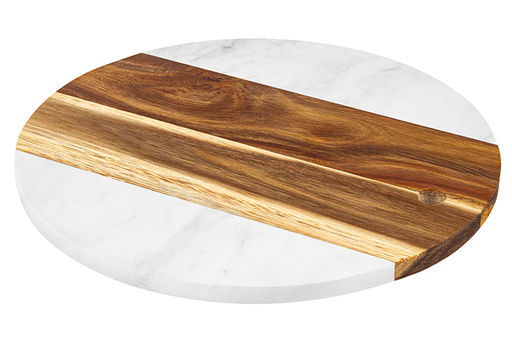 Доска для разделки и сервировки 30*30*1,3 см Белая круглая, мрамор/акация - Elan gallery фото 5