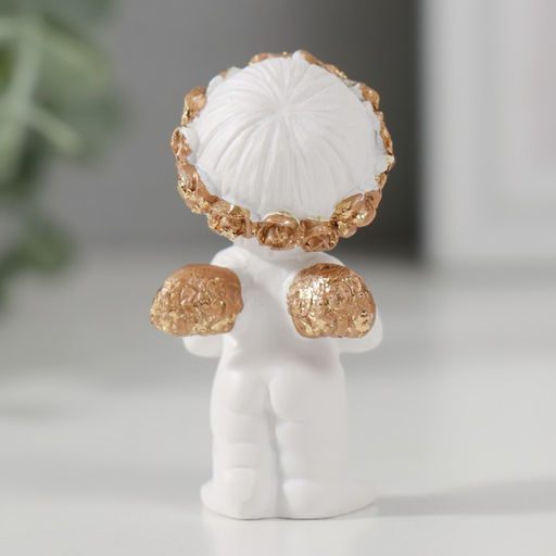 Цена за 2 шт.Фигурка полистоун Ангелочек в венке с сердечком, белый с золотом, 5.2?2.5?2.7 см