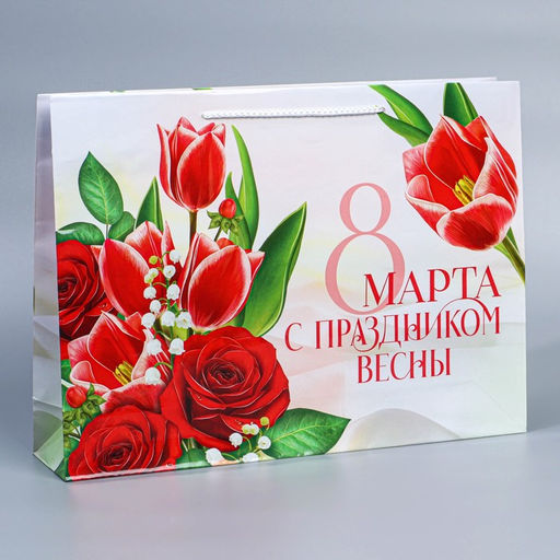 Цена за 2 шт. Пакет подарочный ламинированный, упаковка, «8 марта», L 28×38×9 см