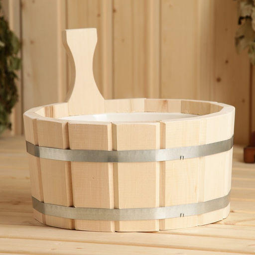 Шайка - ушат для бани и сауны, 4 л, деревянная, пластиковая вставка, «Добропаровъ»