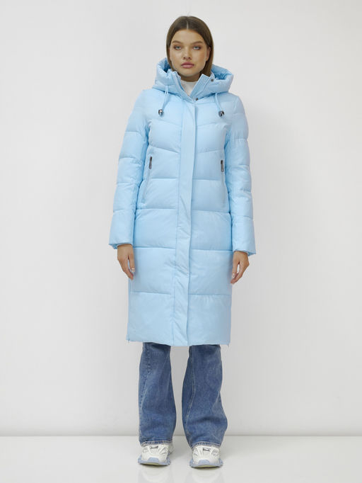 Пальто утепленное стеганное зимнее с капюшоном женское голубого цвета 9636_1Gl - Mtforce фото 2