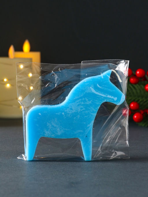 Цена за 2 шт. Декоративная свеча новогодняя «Лошадка», 95×105 мм, голубой