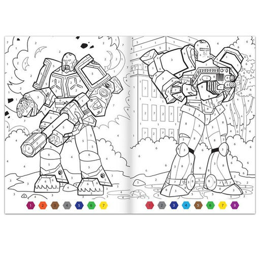 Цена за 3 шт. Раскраска по номерам Атака роботов, 16 стр., формат А4