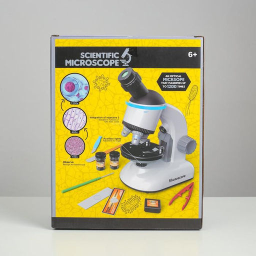 Микроскоп детский, кратность увеличения до 1200х, белый, с подсветкой