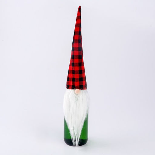 Новогодний чехол на бутылку Гном, в клетку, 45 см