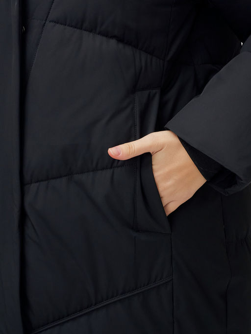 Пальто летучая мышь женское с капюшоном зимнее черного цвета 9616Ch - Mtforce фото 8