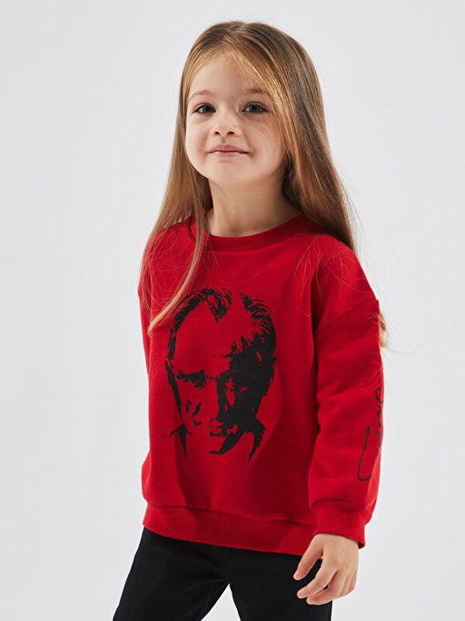 Bisiklet Yaka Uzun Kollu Atat?rk Bask?l? K?z Bebek Sweatshirt - Waikiki фото 2