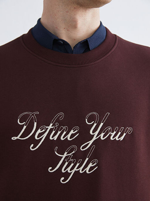 Bisiklet Yaka Bask?l? Erkek Kal?n Sweatshirt