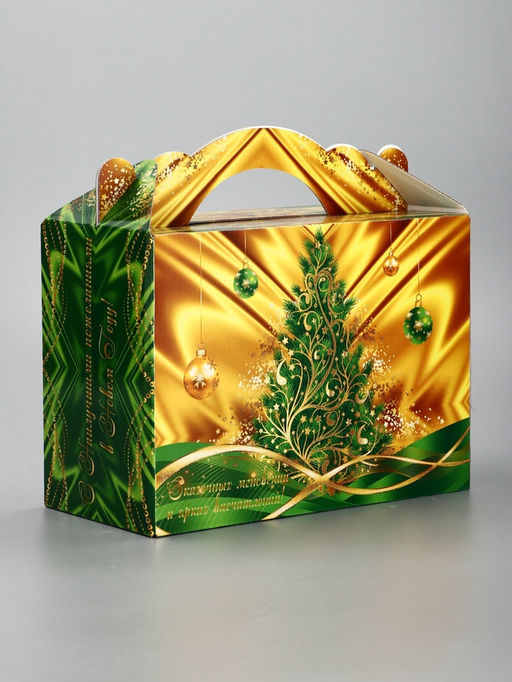 Цена за 2 шт. Подарочная новогодняя коробка «Праздничный шелк» в зеленом, 25×12×24 см