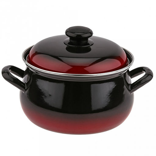 "Южанка" Набор эмалированных кастрюль 3 предмета: 2л - д18,5см, h9,8см, 3л - д21см, h12см, 4,5л - д23,5см, h13,2см, s0,8мм, форма грушевидная, двойной слой эмалевого покрытия, металлическая крышка с пластмассовой ручкой-кнопкой, металлические ручки,