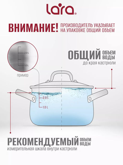 Кастрюля (нерж) MINT 24x13см, 5.7л, носик, индукционное дно, крышка с бортом LR02-544 /LARA/  фото 7