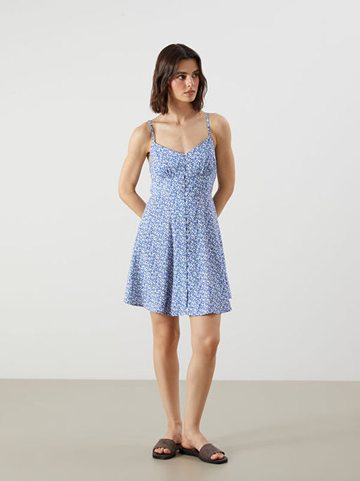 ?i?ekli Belden Oturtmal? Modal Kar???ml? Mini Elbise