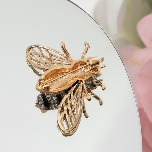 Брошь «Шмель», чёрная, белый в золоте