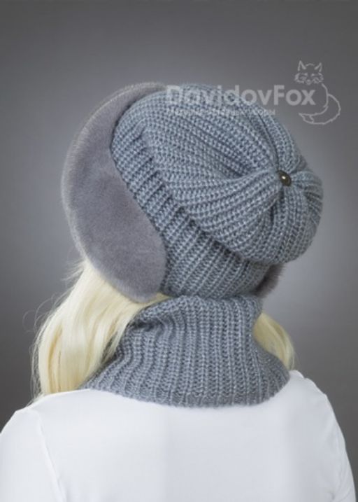 Шапка Ника норка трикотаж серо-голубая