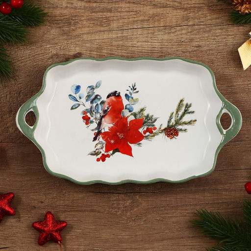 Блюдо новогоднее «Снегирь», 23×13×2.5 см, ручная работа