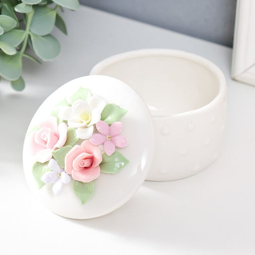 Шкатулка для украшений керамика Цветочный сад. Горошек, белая, 8?8?8 см