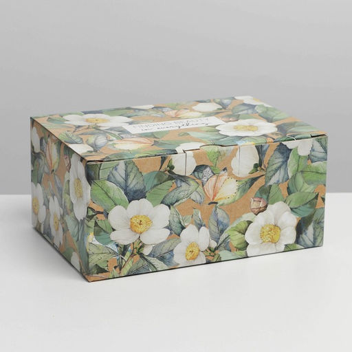 Коробка‒пенал, упаковка подарочная, «Цветы», 22×15×10 см