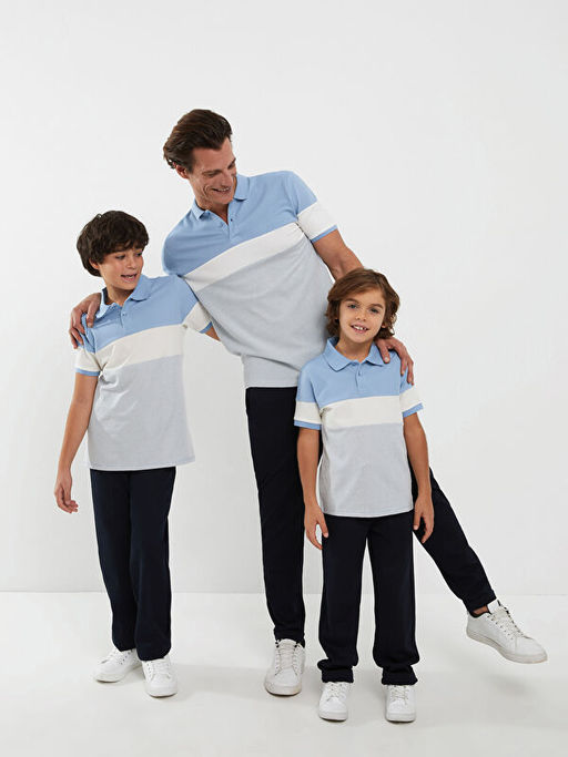 Polo Yaka Renk Bloklu K?sa Kollu Erkek ?ocuk Ti??rt Baba O?ul Kombini - Waikiki фото 2