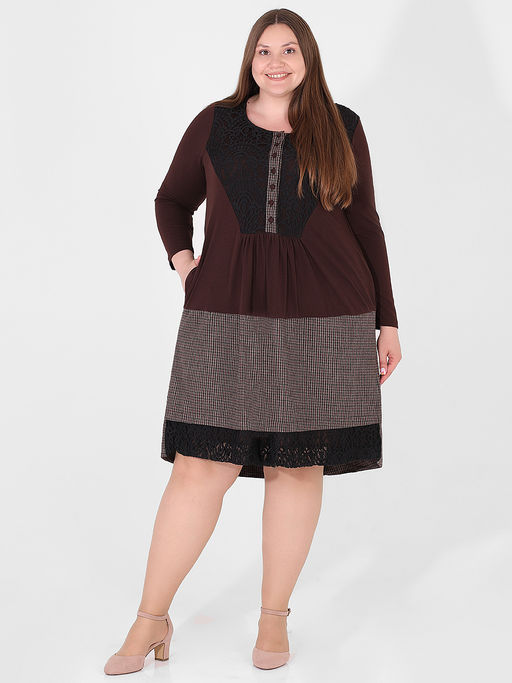Платье больших размеров коричневое - Almond фото 2