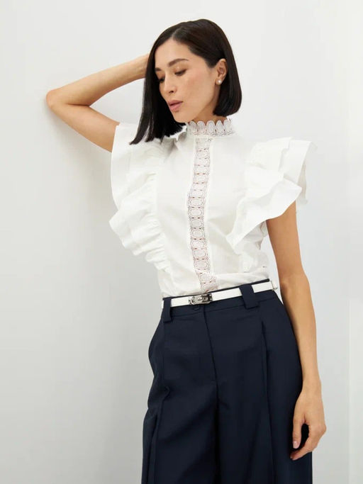 Блузка из хлопка с крыльями и кружевом OD-912-1 белый