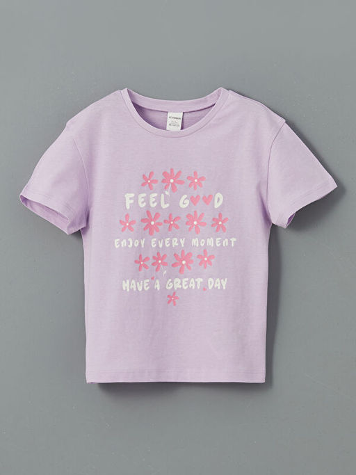 Bisiklet Yaka ?i?ekli K?z ?ocuk Ti??rt 2li