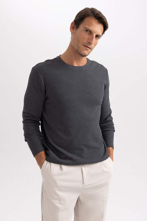 Футболка стандартного кроя с круглым вырезом и длинными рукавами - Defacto фото 3