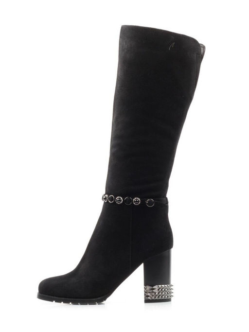 02-A421-371B-2 BLACK Сапоги демисезонные женские (натуральная замша, байка)