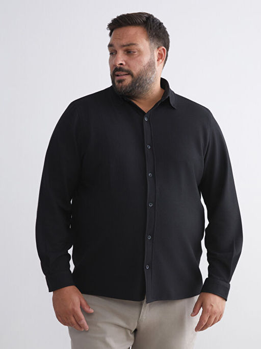 B?y?k Beden Slim Fit Uzun Kollu Erkek G?mlek
