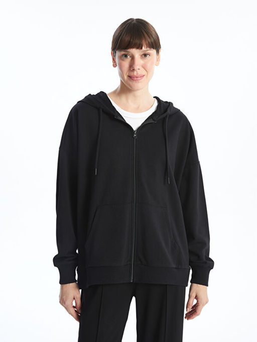 Kap??onlu Oversize Kad?n Fermuarl? Sweatshirt