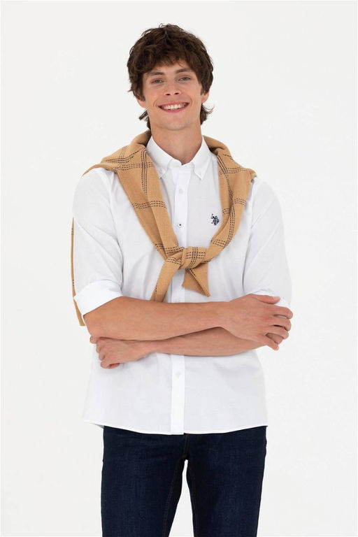 Мужская белая базовая рубашка с длинным рукавом - U.s. polo assn фото 8