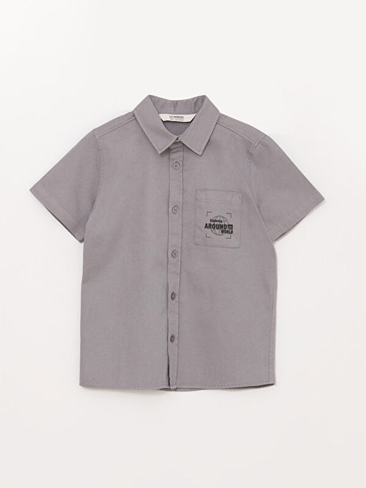 Bask?l? K?sa Kollu Erkek ?ocuk G?mlek